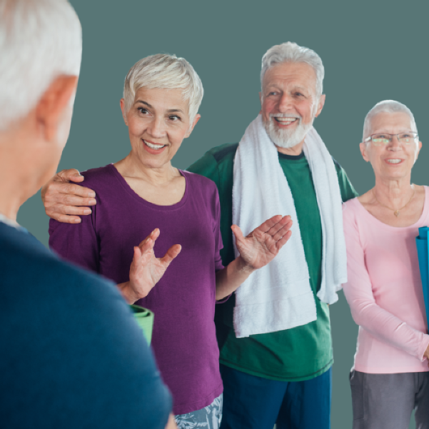 Active older group after yoga class